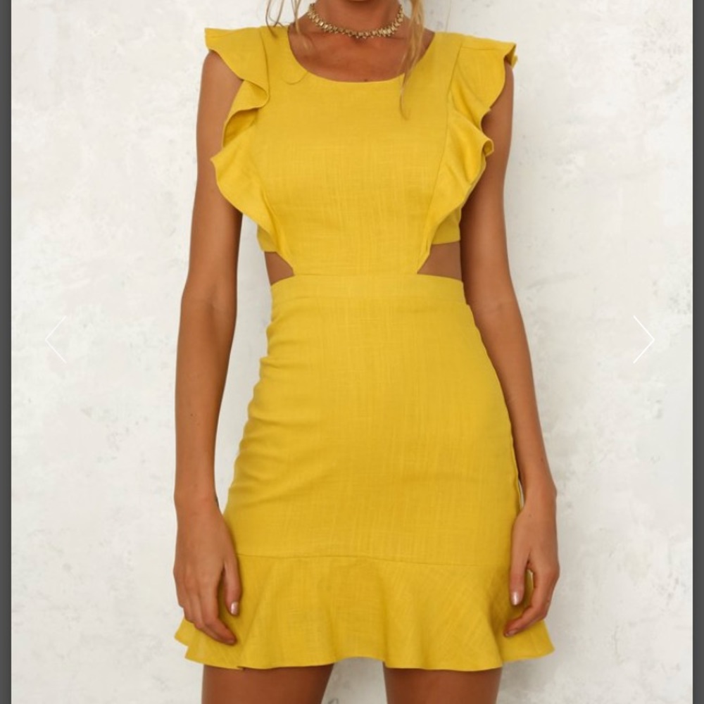 Yellow Linen Ruffle Dress - Picture 5 of 7